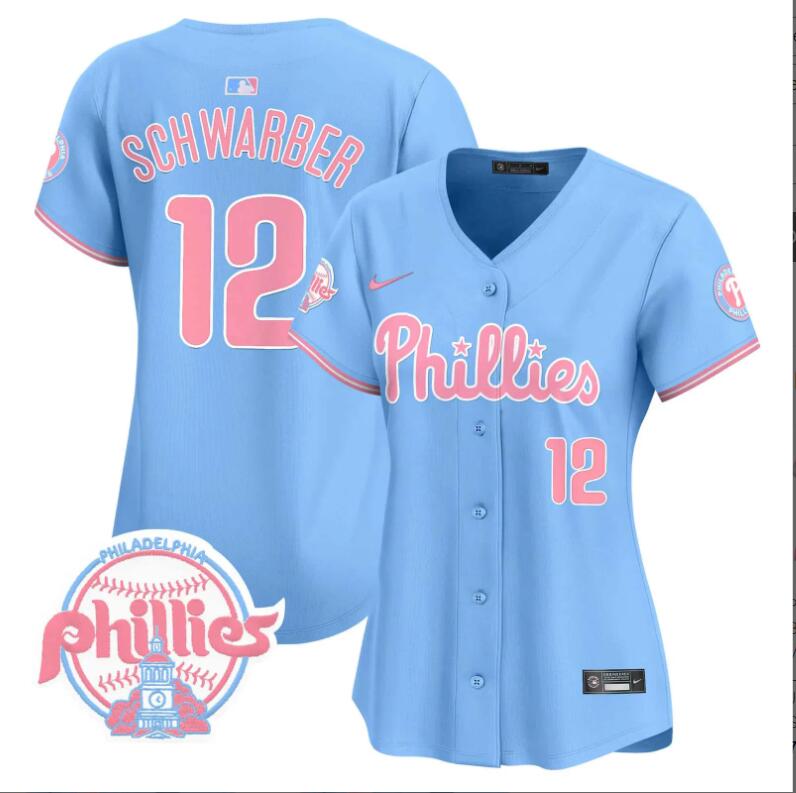 Women Philadelphia Phillies #12 Schwarber blue 2024 MLB jersey->women nfl jersey->Women Jersey